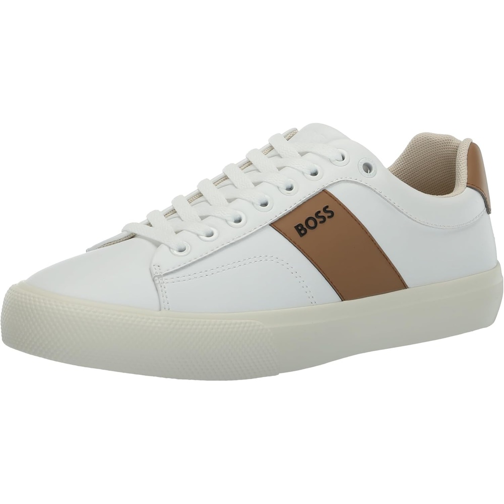 image:imageBOSS Mens Aiden Logo Block Leather Low Top SneakersWhite Cream
