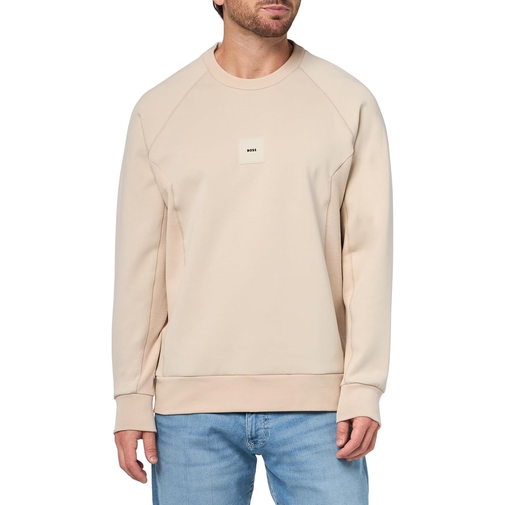 image:imageBOSS Mens Badge Logo Cotton Blend SweatshirtPeyote Beige
