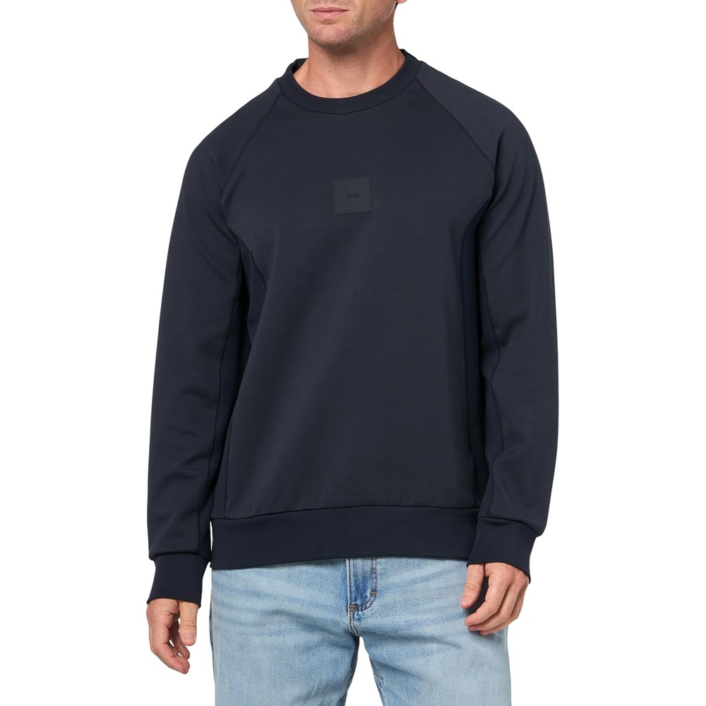 image:imageBOSS Mens Badge Logo Cotton Blend SweatshirtPremium Navy