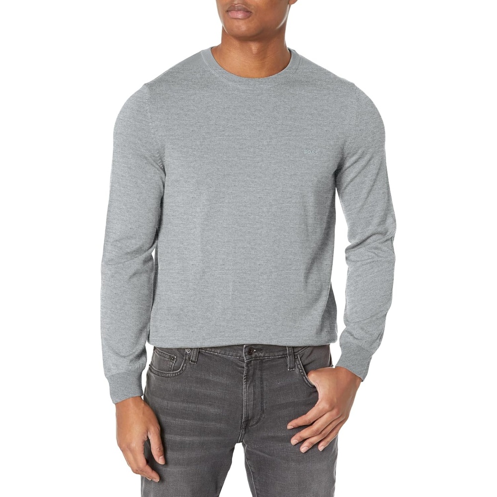 image:imageBOSS Mens Botto Crew Neck Ribbed Cuff SweaterLight Melange Grey