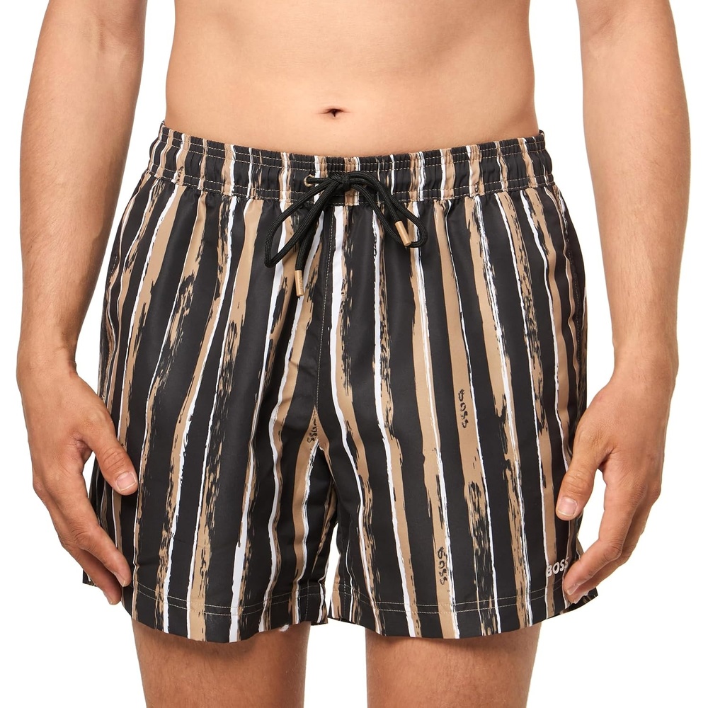 image:imageBOSS Mens Broken Stripe Swim TrunkBlack Gloss