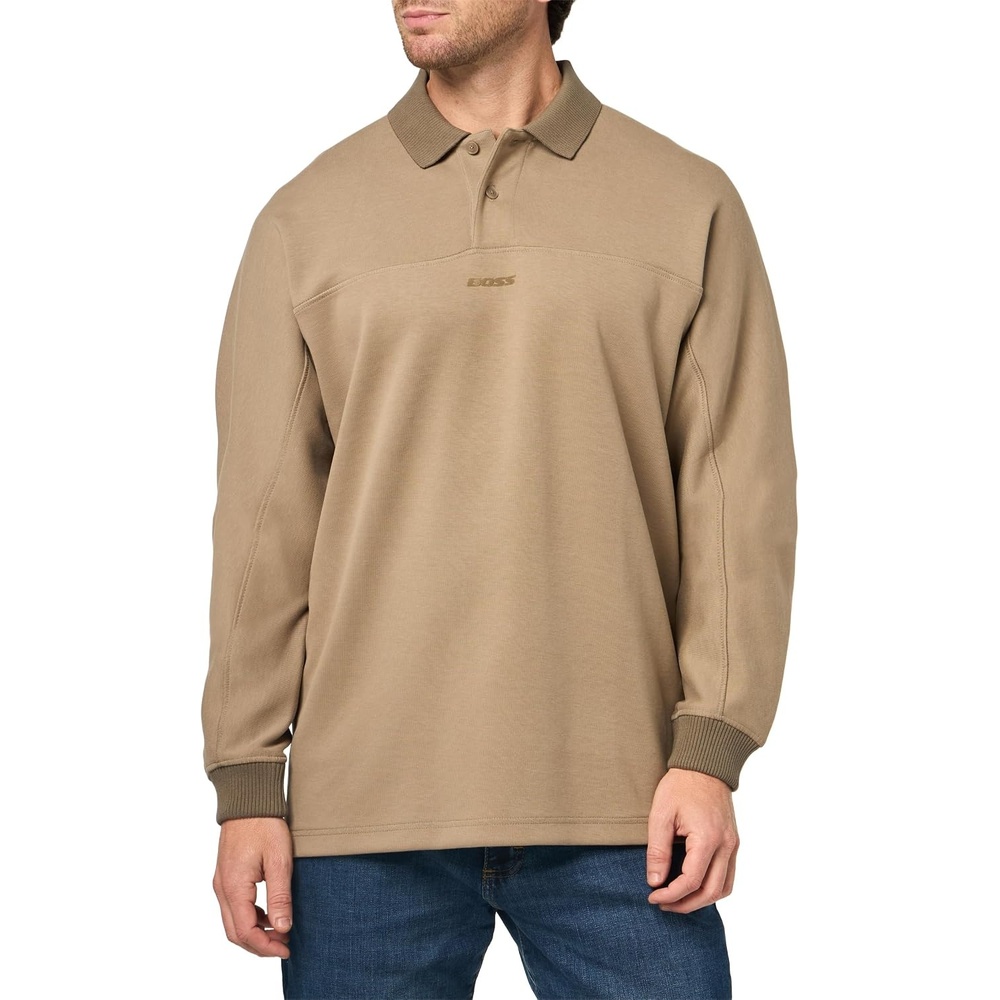 image:imageBOSS Mens Center Logo Cotton Blend Collared SweatshirtOlive Night