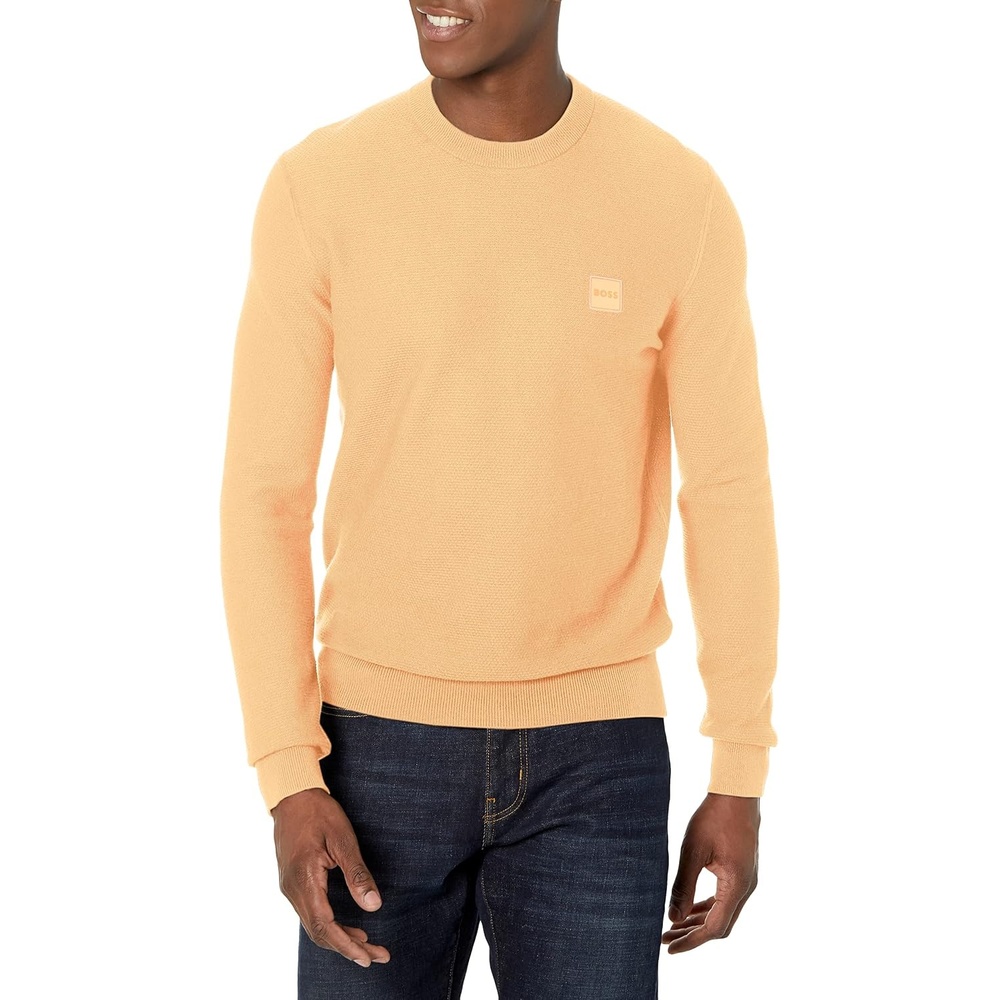 image:imageBOSS Mens Cotton Blend Logo Patch SweaterCreamy Peach