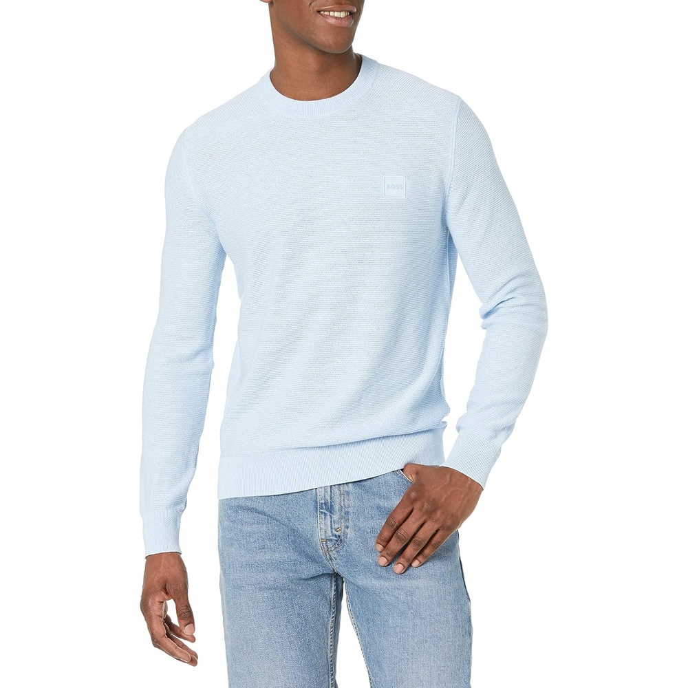 image:imageBOSS Mens Cotton Blend Logo Patch SweaterDusty Blue