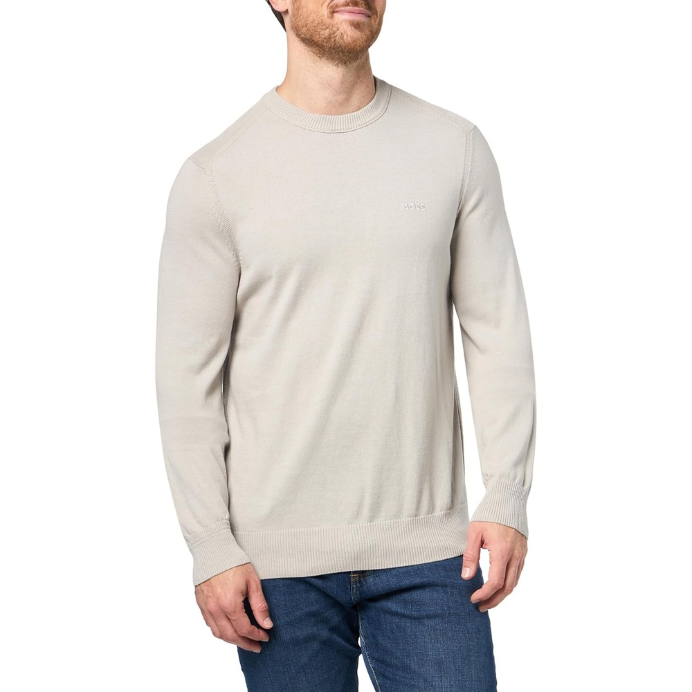 image:imageBOSS Mens Cotton Blend Small Logo VNeck SweaterLight Dove Grey