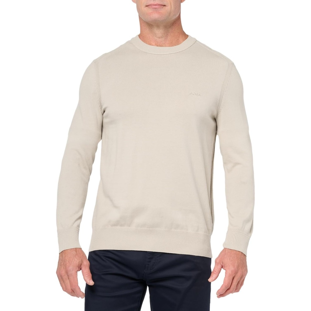 image:imageBOSS Mens Cotton Blend Small Logo VNeck SweaterNavajo Cream