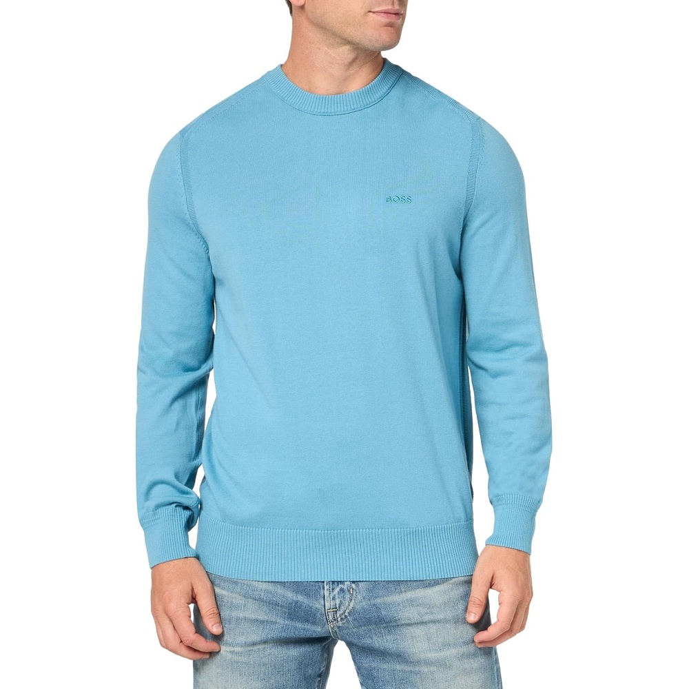 image:imageBOSS Mens Cotton Blend Small Logo VNeck SweaterNiagara Blue