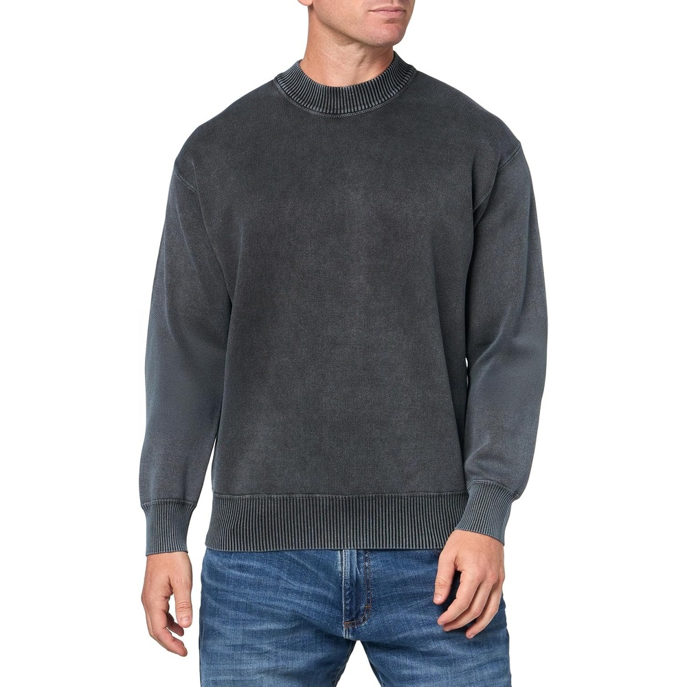 image:imageBOSS Mens Garment Dye Relaxed Fit Cotton Knit SweaterDeep Sea