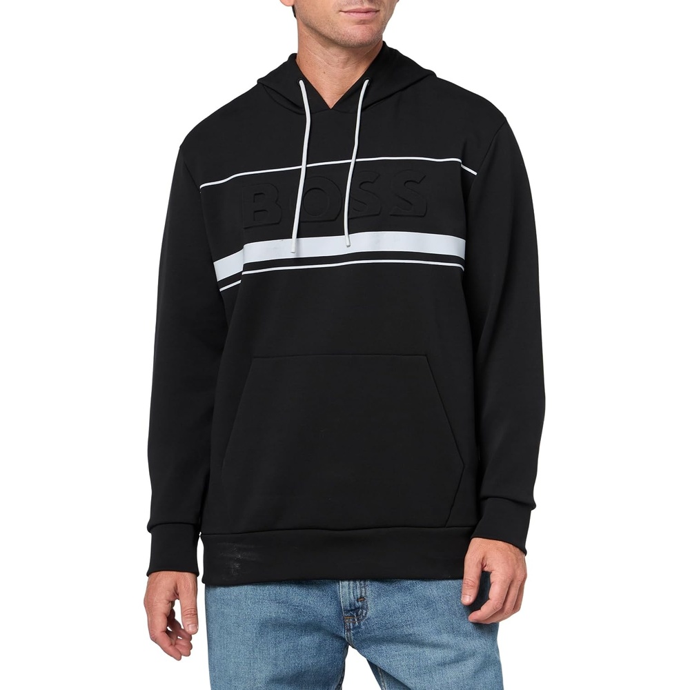 image:imageBOSS Mens Interlock Embossed Logo Hooded SweatshirtBlack Gloss