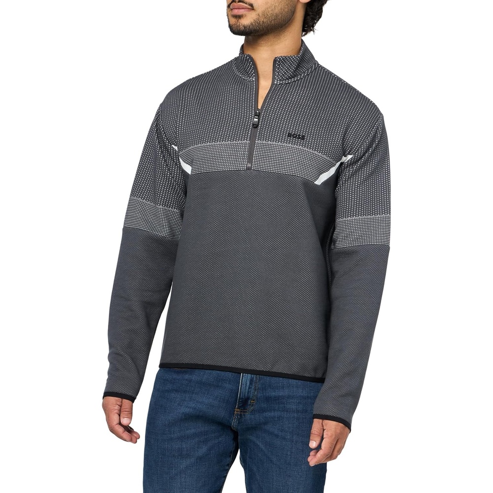 image:imageBOSS Mens Jacquard Two Tone Pixel Quarter Zip SweatshirtAsphalt
