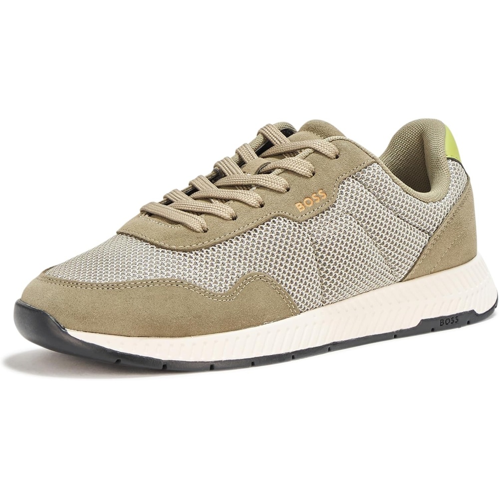 image:imageBOSS Mens Leather Mix Low Top SneakerGarden Moss  Moon Light Grey