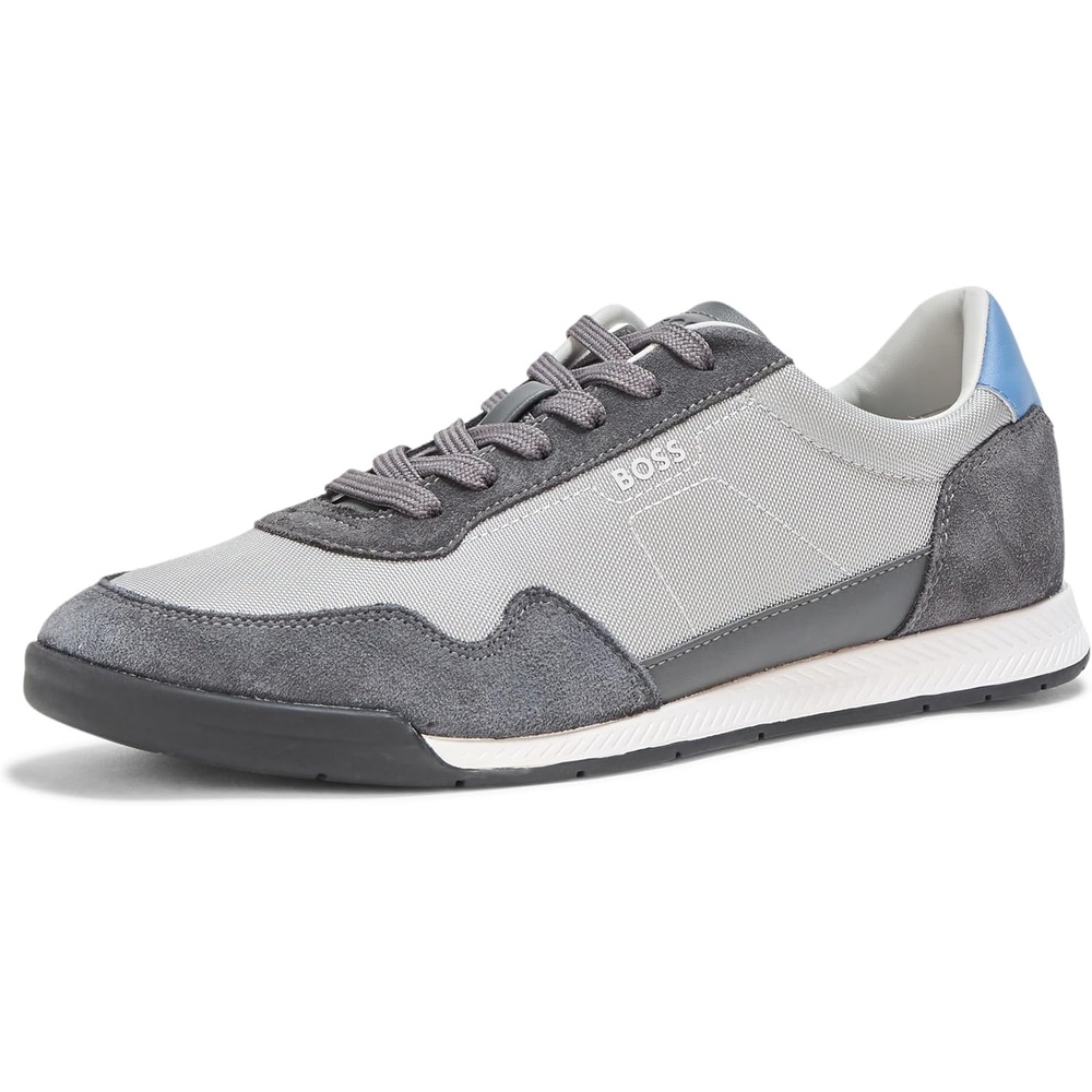 image:imageBOSS Mens Leather Mix Low Top SneakerMoon Light Grey  Charcoal Grey