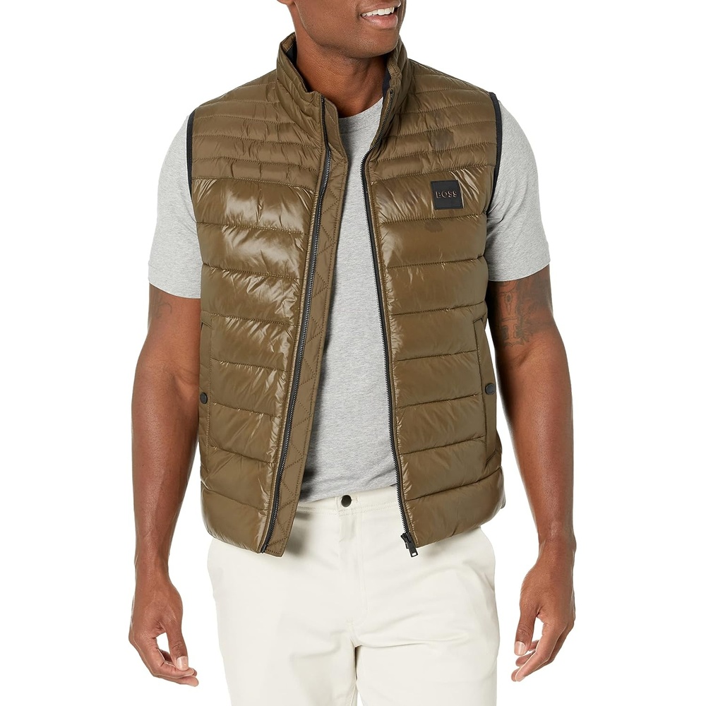 image:imageBOSS Mens Lightweight Nylon Patch Logo Puffer VestShiny Green Wood