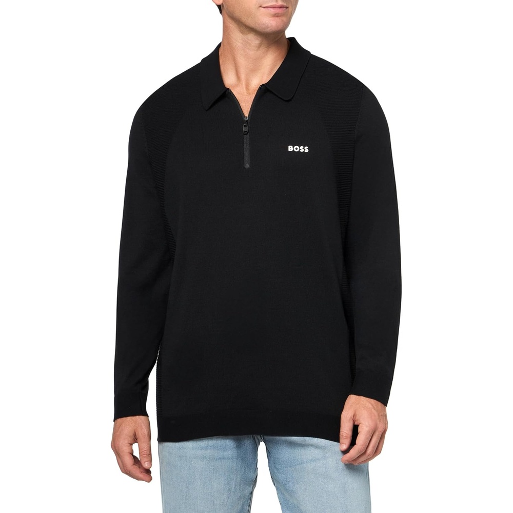 image:imageBOSS Mens Momentum Quarter Zip Knit SweaterBlack Carbon