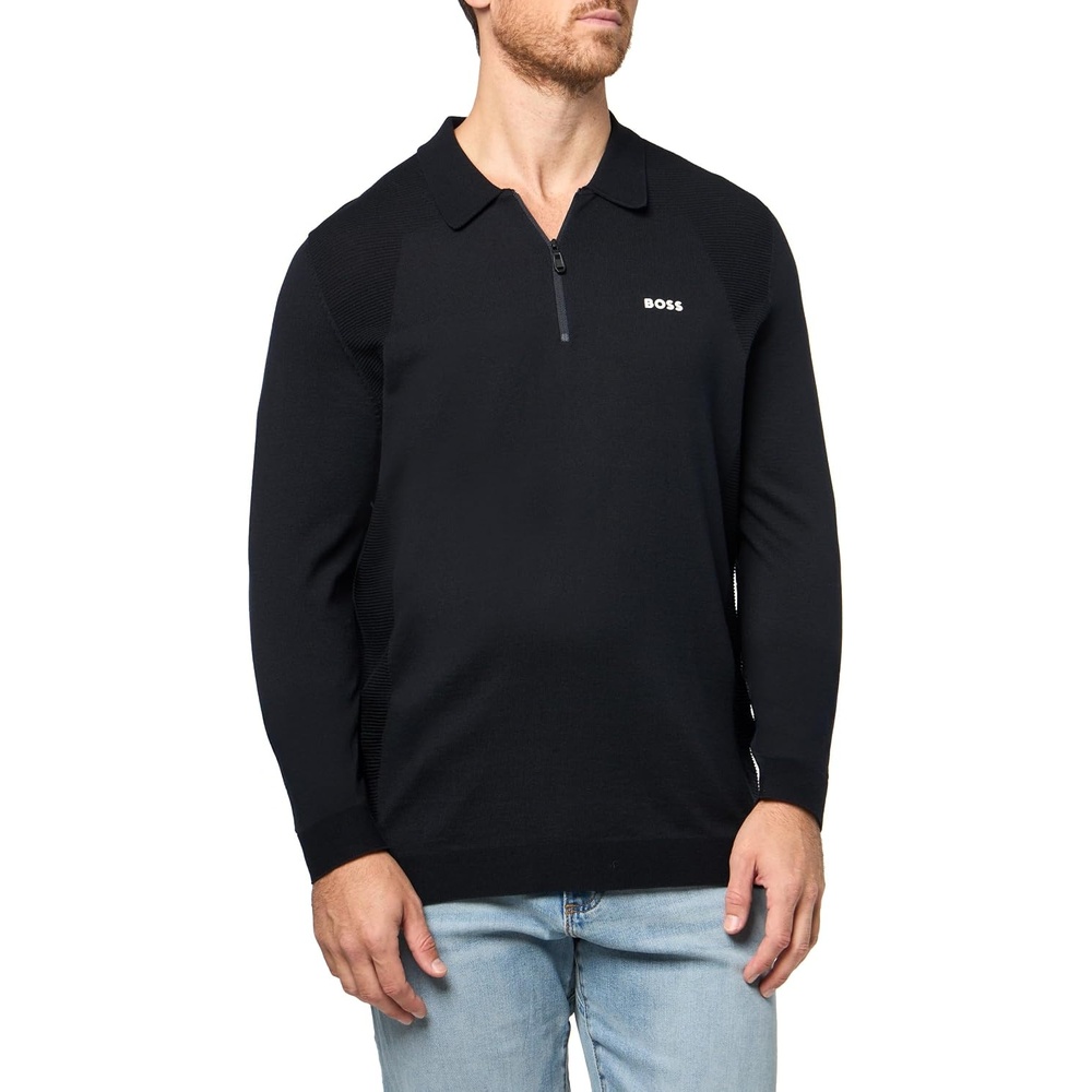 image:imageBOSS Mens Momentum Quarter Zip Knit SweaterPremium Navy