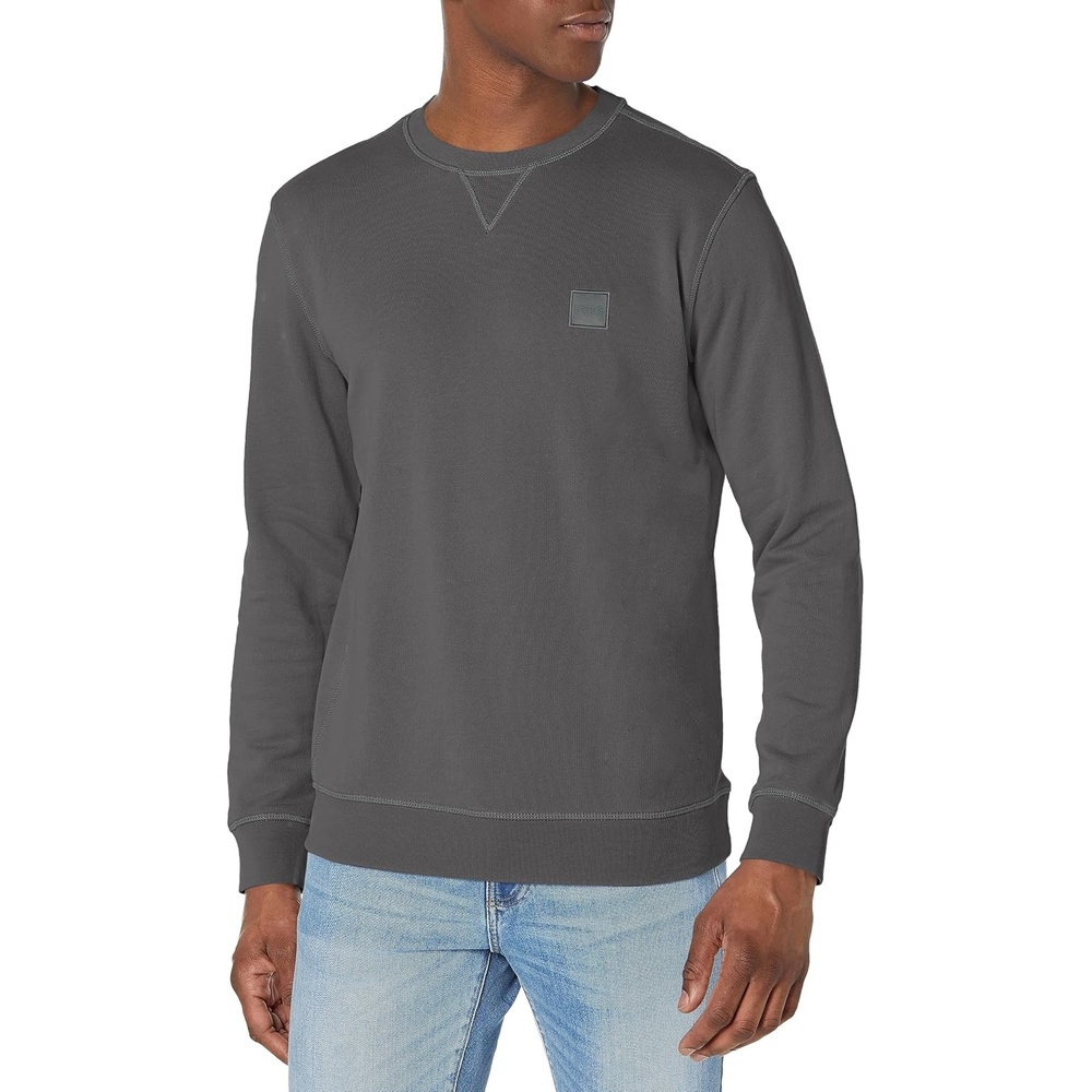 image:imageBOSS Mens Patch Logo French Terry Pullover Cotton SweatshirtAsphault Grey