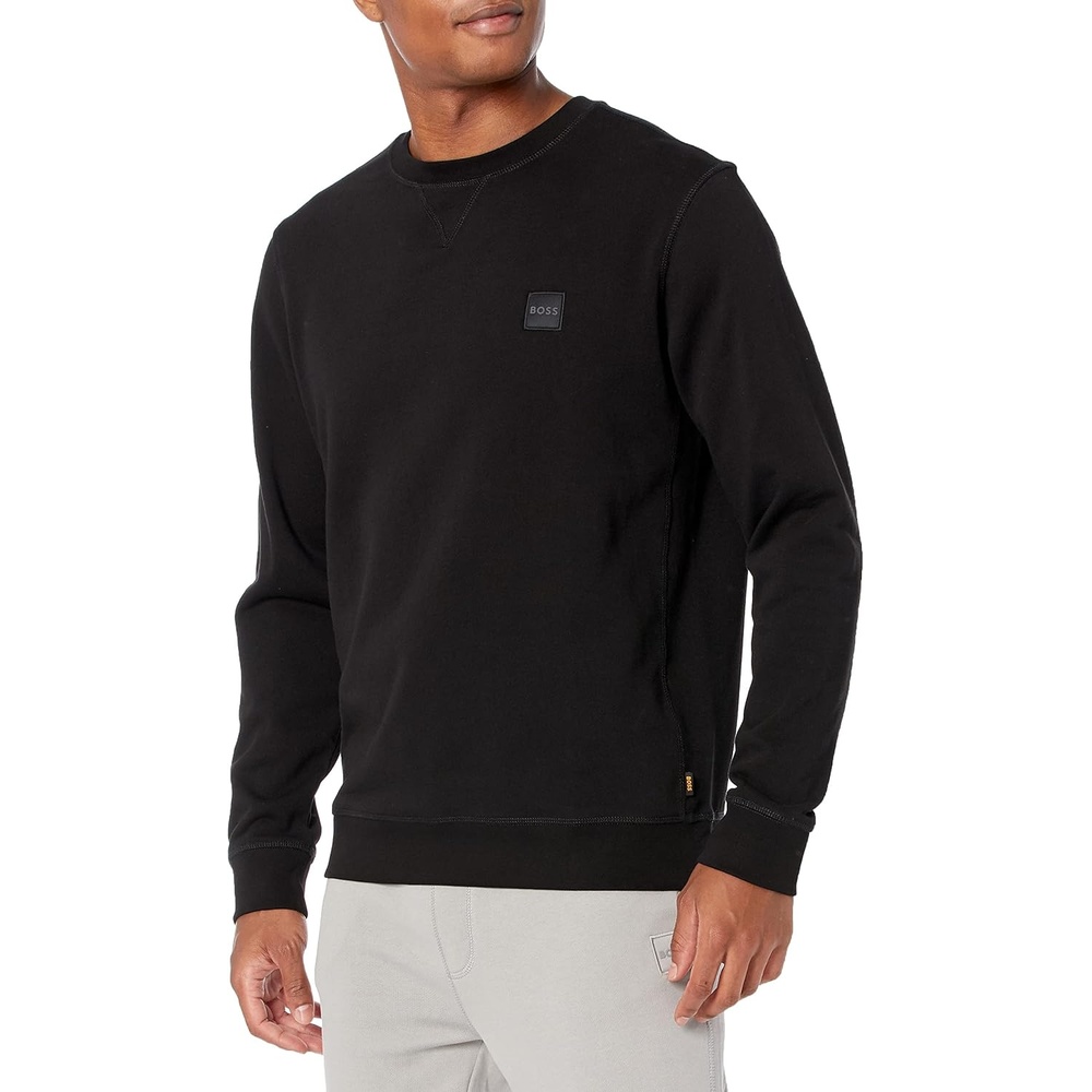 image:imageBOSS Mens Patch Logo French Terry Pullover Cotton SweatshirtBlack Fog