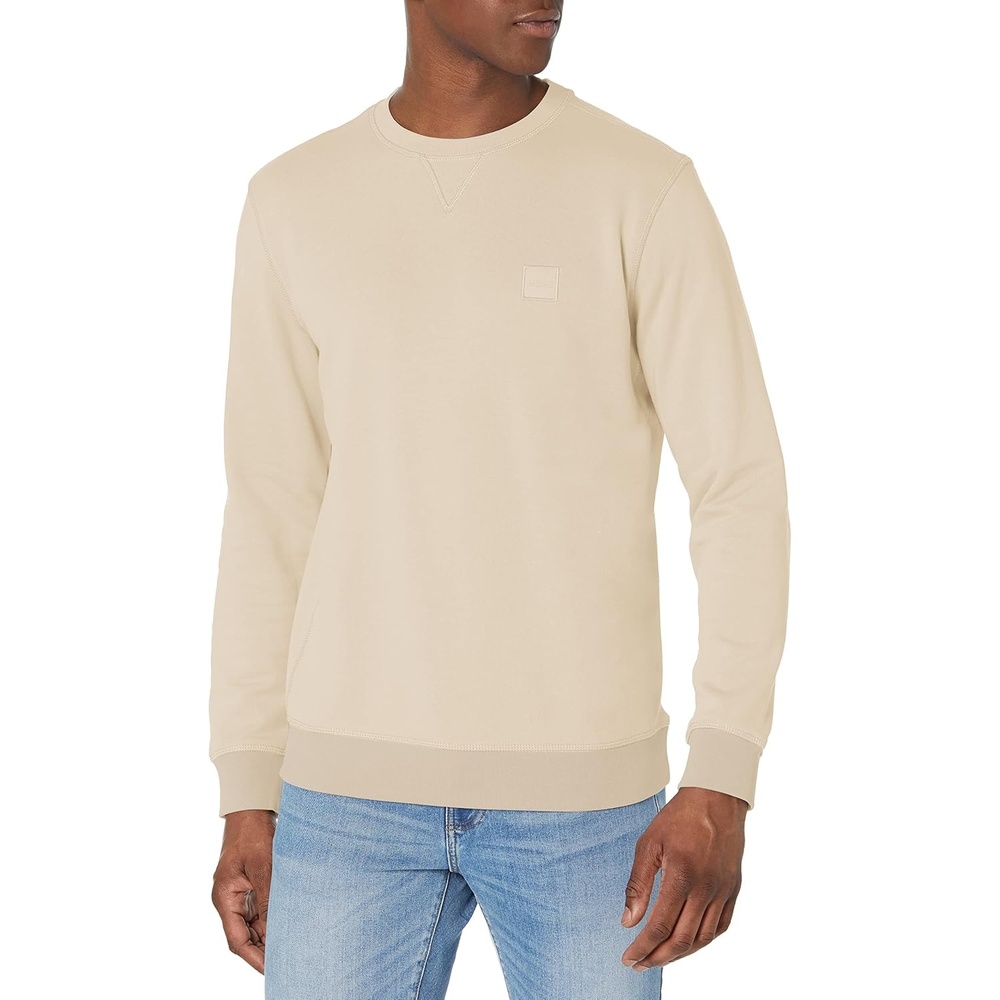 image:imageBOSS Mens Patch Logo French Terry Pullover Cotton SweatshirtCloud Cream