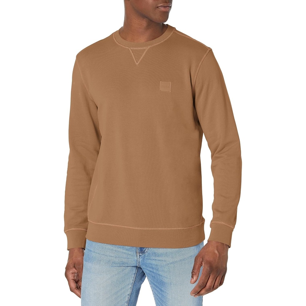 image:imageBOSS Mens Patch Logo French Terry Pullover Cotton SweatshirtDark Khaki Beige