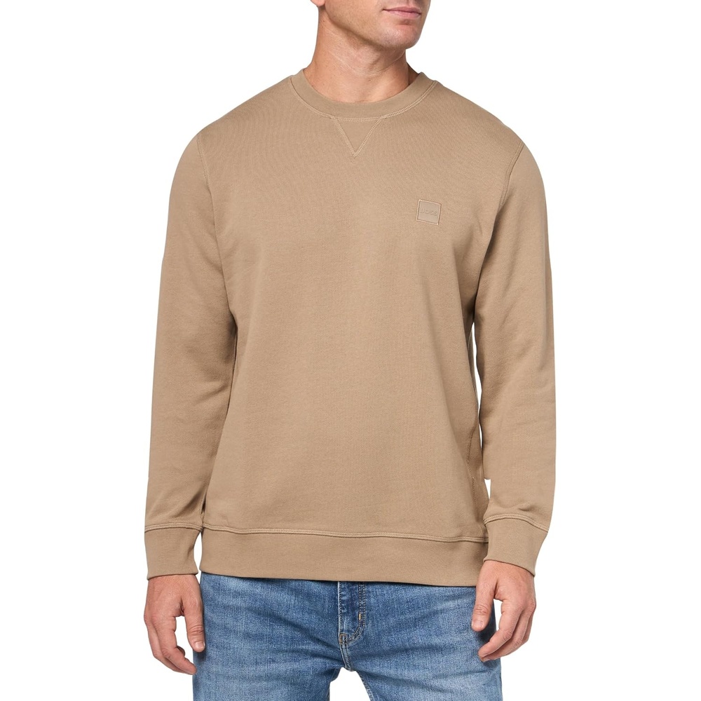 image:imageBOSS Mens Patch Logo French Terry Pullover Cotton SweatshirtDesert Taupe