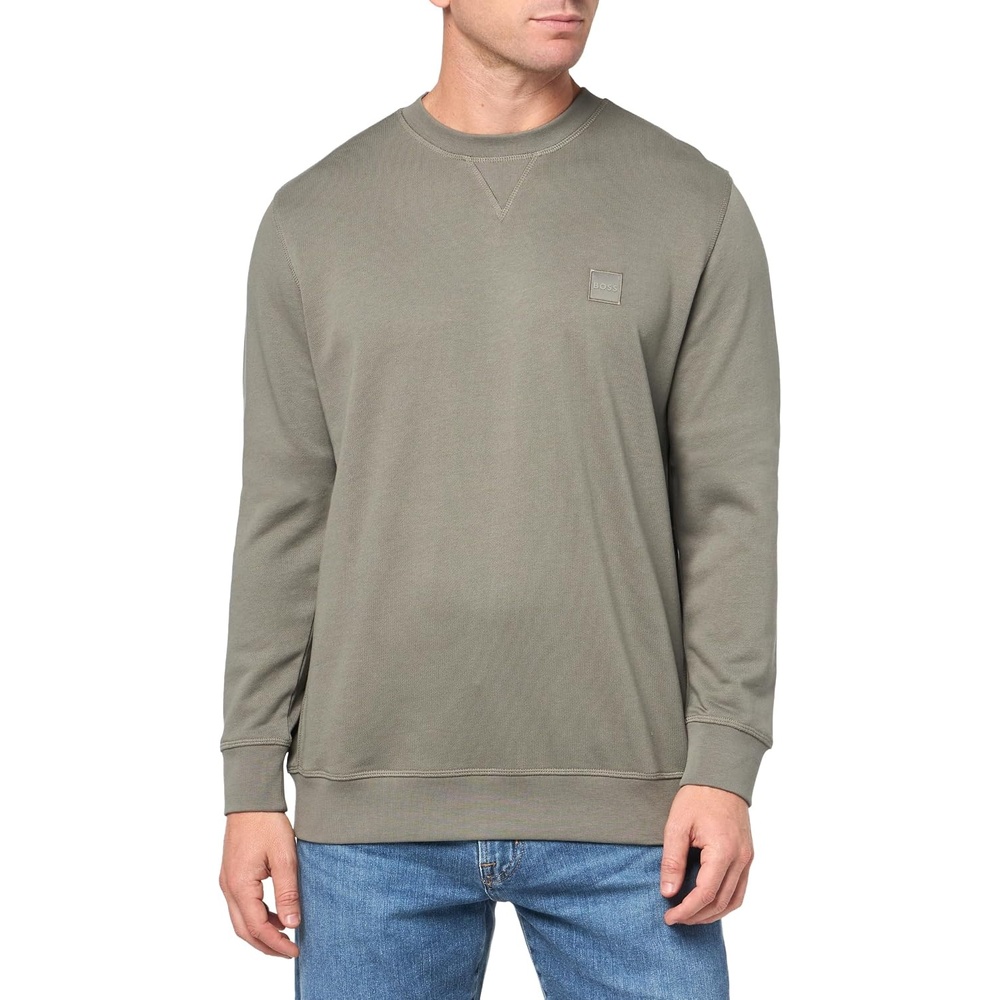 image:imageBOSS Mens Patch Logo French Terry Pullover Cotton SweatshirtFossil Grey