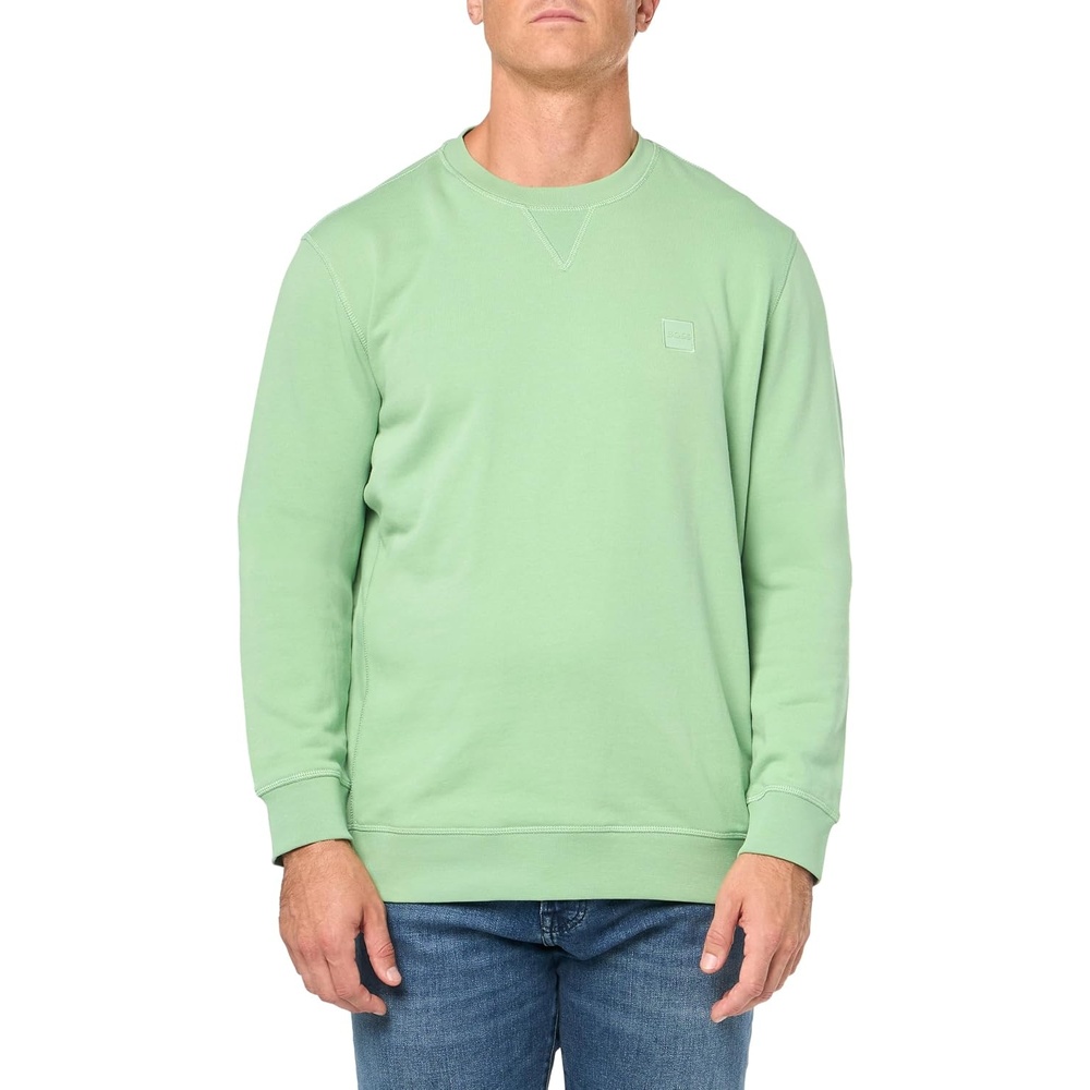 image:imageBOSS Mens Patch Logo French Terry Pullover Cotton SweatshirtGreen Bouquet