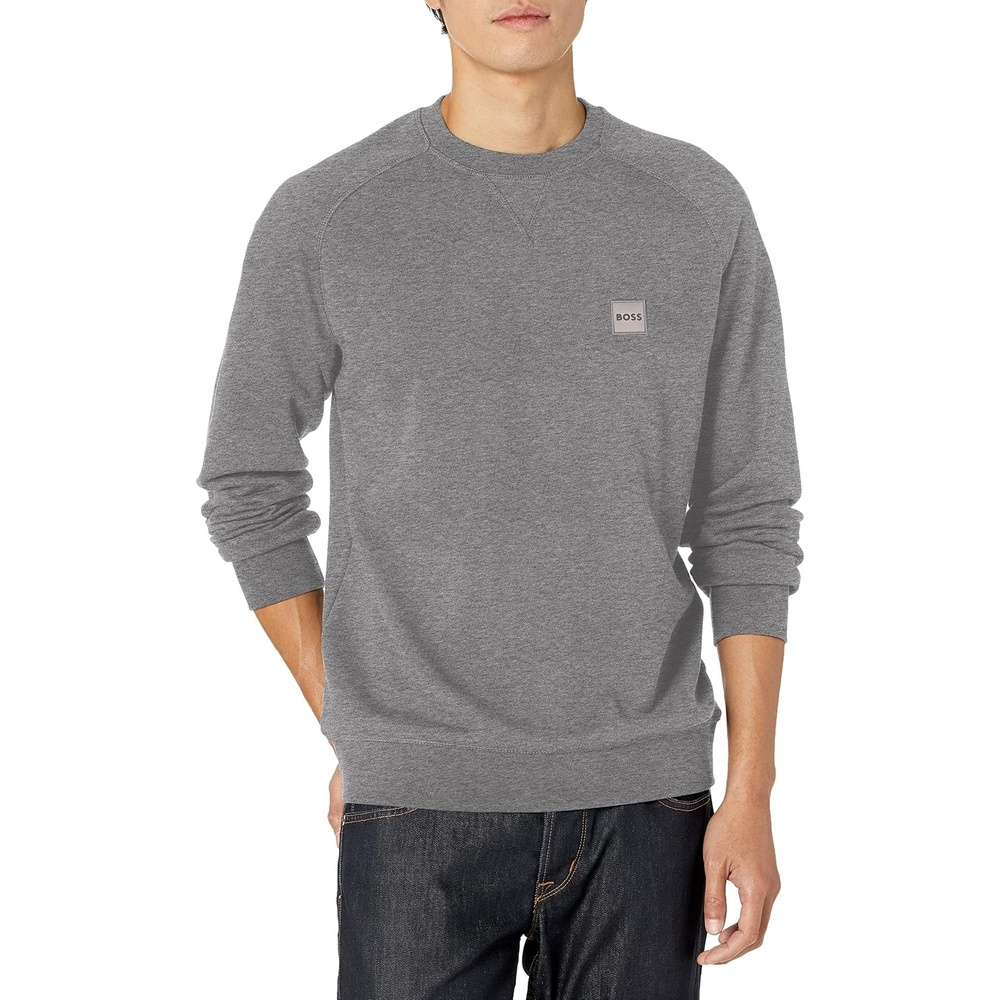 image:imageBOSS Mens Patch Logo French Terry Pullover Cotton SweatshirtHigh Rise Grey