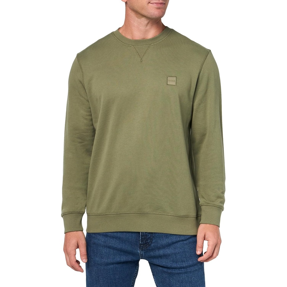 image:imageBOSS Mens Patch Logo French Terry Pullover Cotton SweatshirtLettuce Green