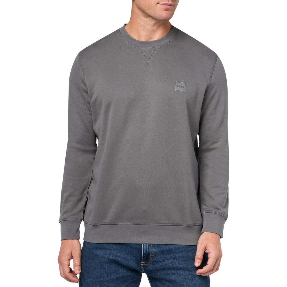 image:imageBOSS Mens Patch Logo French Terry Pullover Cotton SweatshirtMushroom Grey