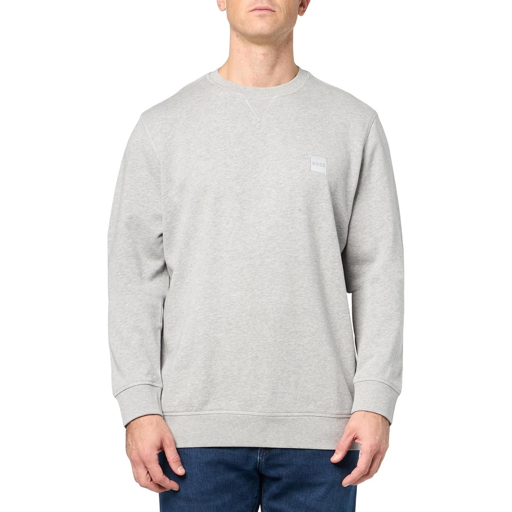 image:imageBOSS Mens Patch Logo French Terry Pullover Cotton SweatshirtOpal Grey Melange
