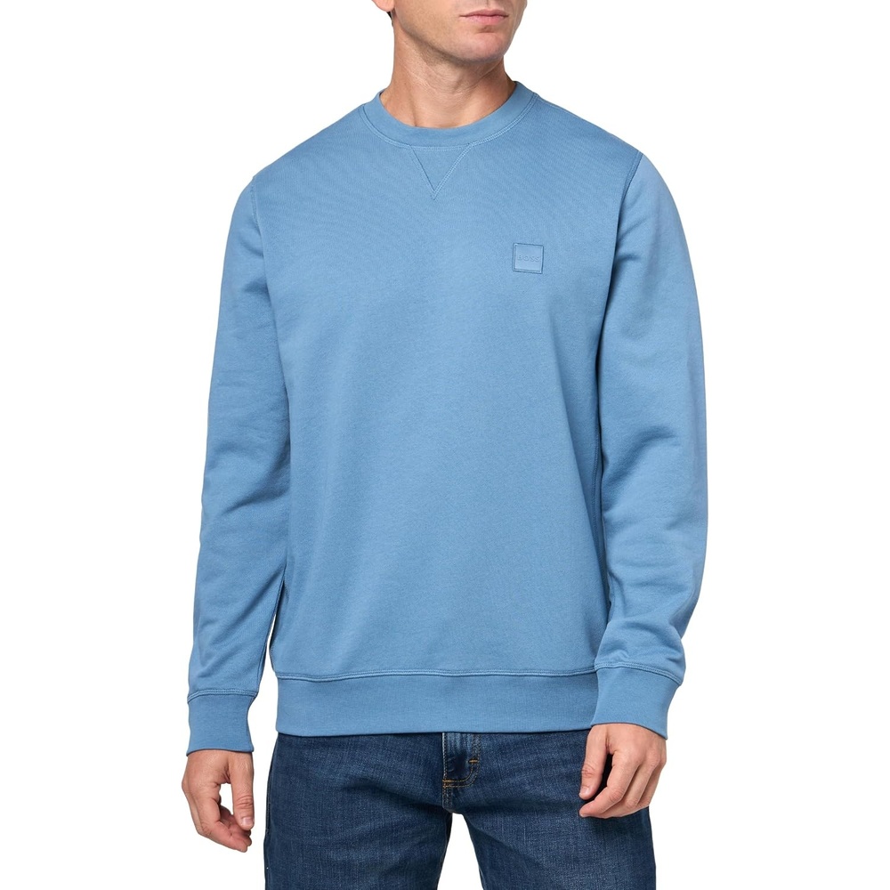 image:imageBOSS Mens Patch Logo French Terry Pullover Cotton SweatshirtQuartz Blue Fade