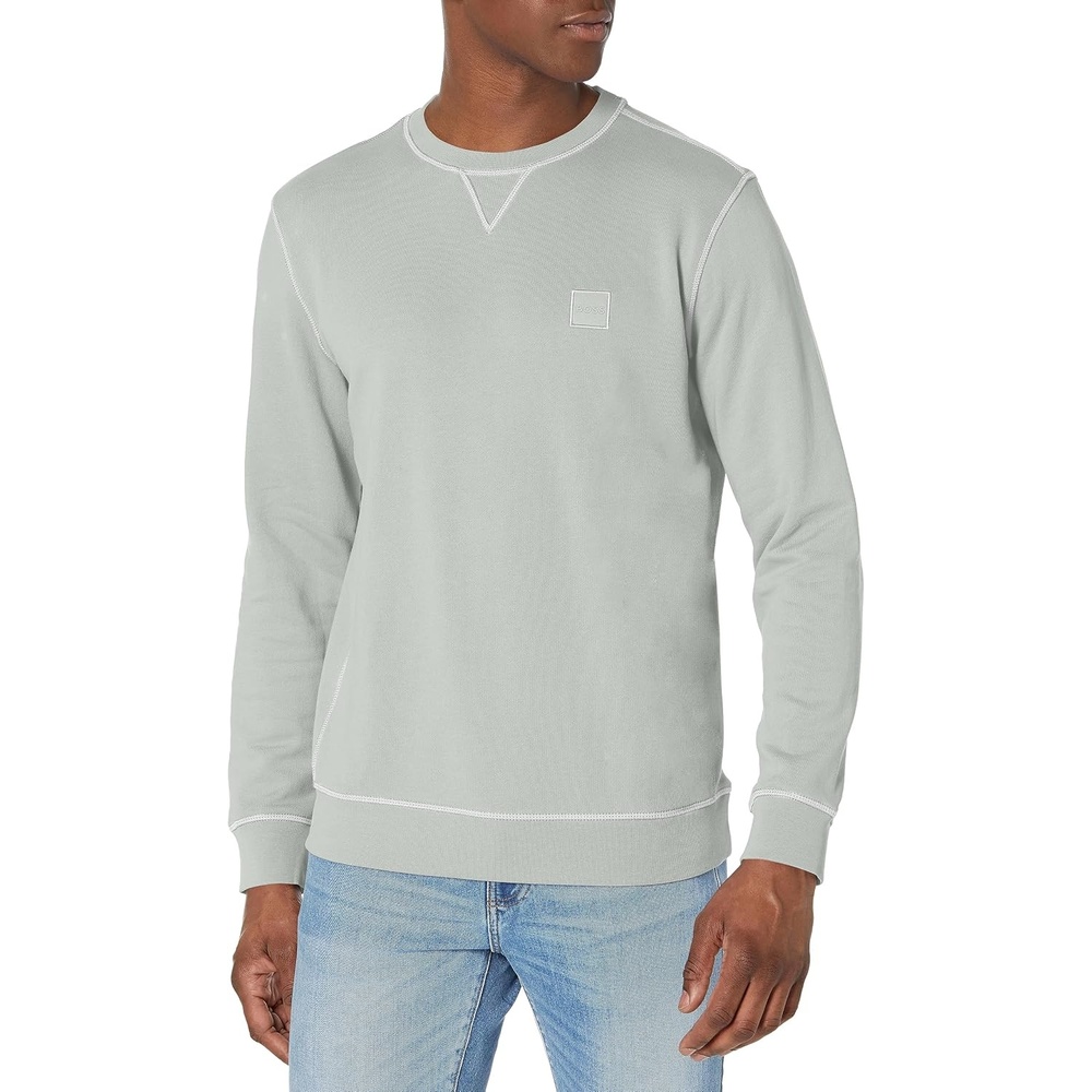 image:imageBOSS Mens Patch Logo French Terry Pullover Cotton SweatshirtRise Grey