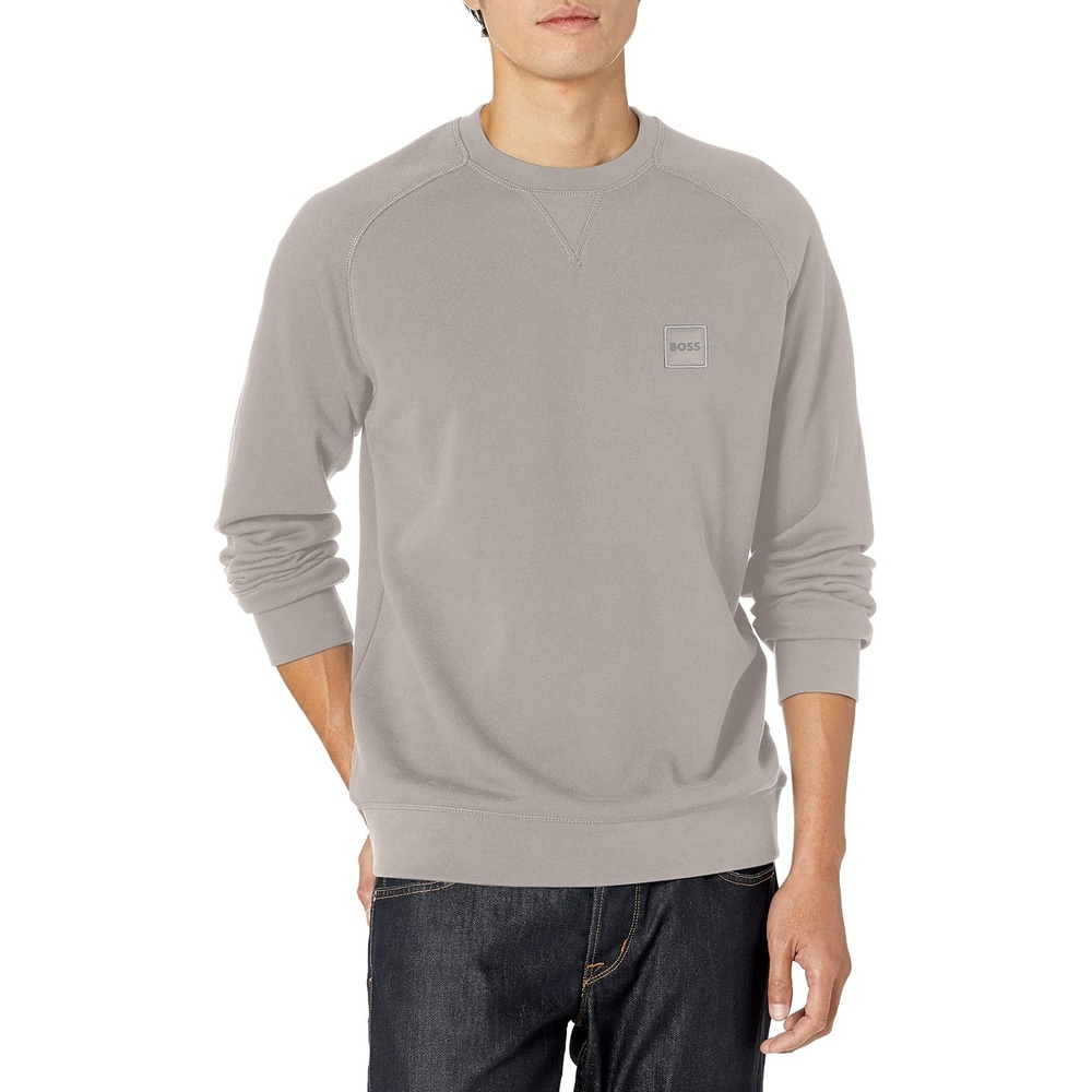image:imageBOSS Mens Patch Logo French Terry Pullover Cotton SweatshirtShark Grey Melange