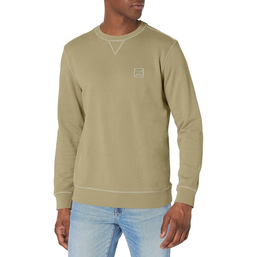 image:imageBOSS Mens Patch Logo French Terry Pullover Cotton SweatshirtTrout Green