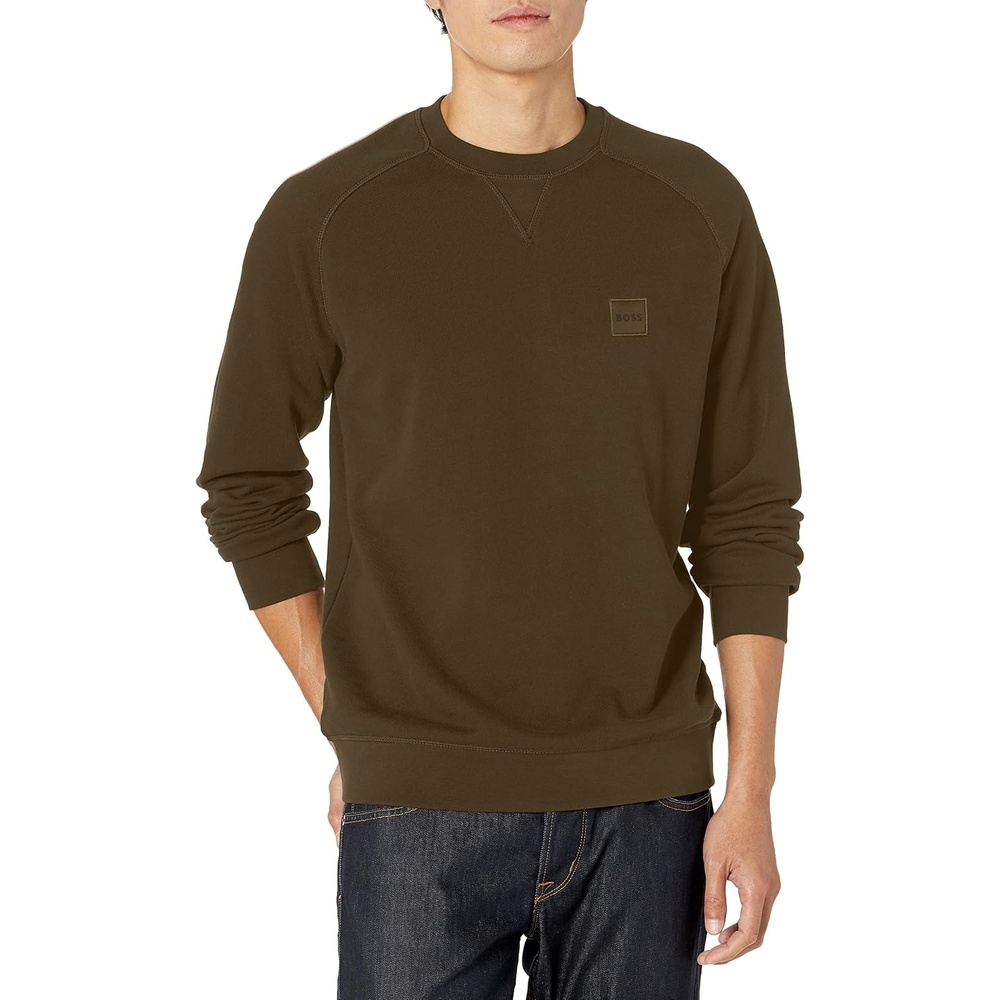 image:imageBOSS Mens Patch Logo French Terry Pullover Cotton SweatshirtYucca Green