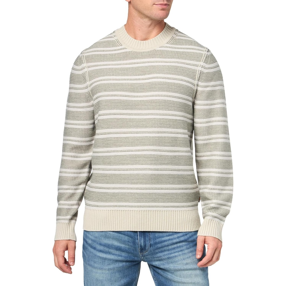image:imageBOSS Mens Small Block Stripe Wool Blend SweaterDark Dust
