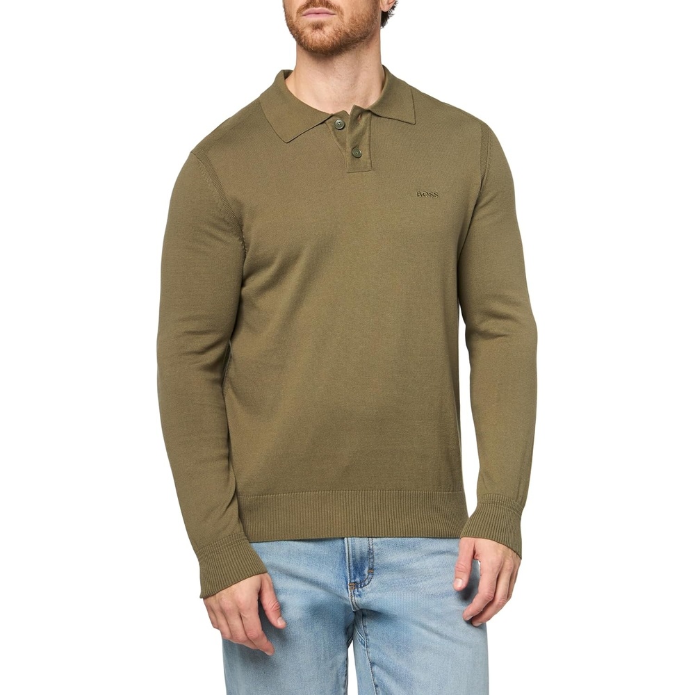 image:imageBOSS Mens Small Logo Wool Blend SweaterKalamata Green