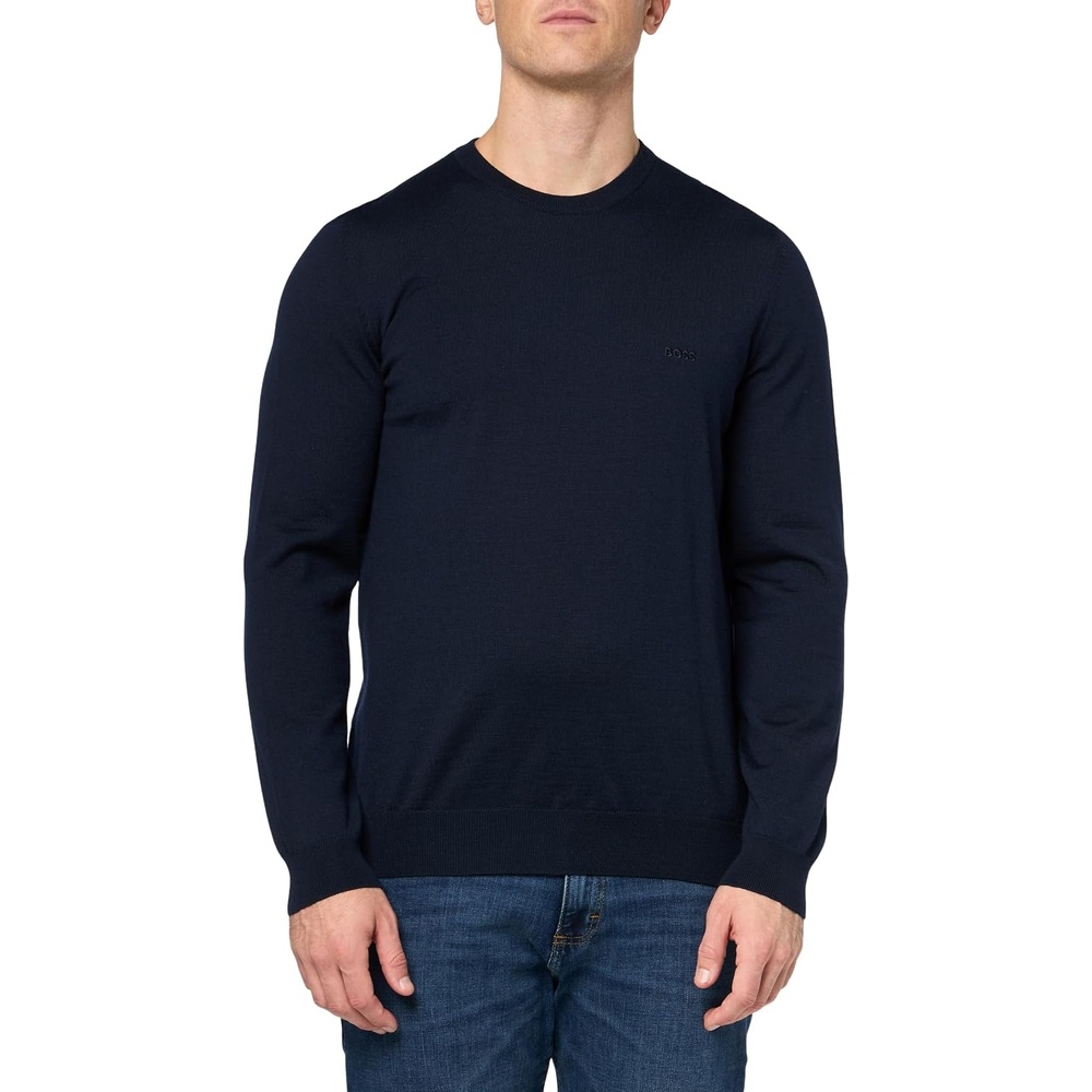 image:imageBOSS Mens Small Logo Wool Pullover SweaterBlueberry Blue