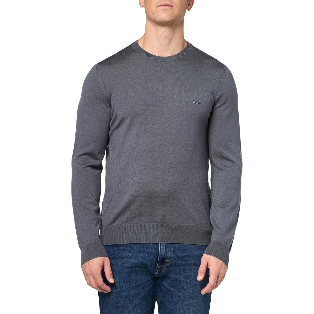 image:imageBOSS Mens Small Logo Wool Pullover SweaterMushroom Grey