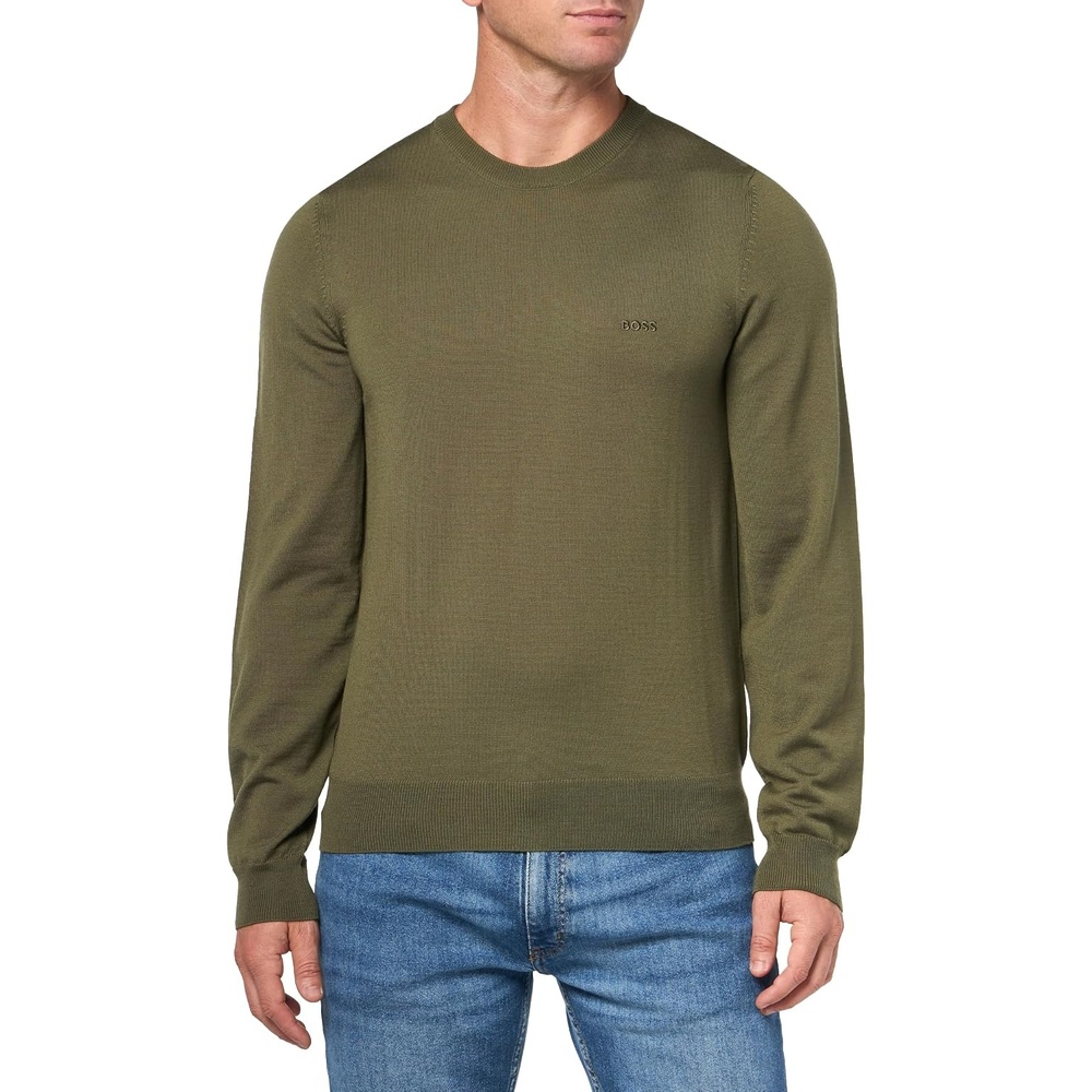 image:imageBOSS Mens Small Logo Wool Pullover SweaterSpinach Green