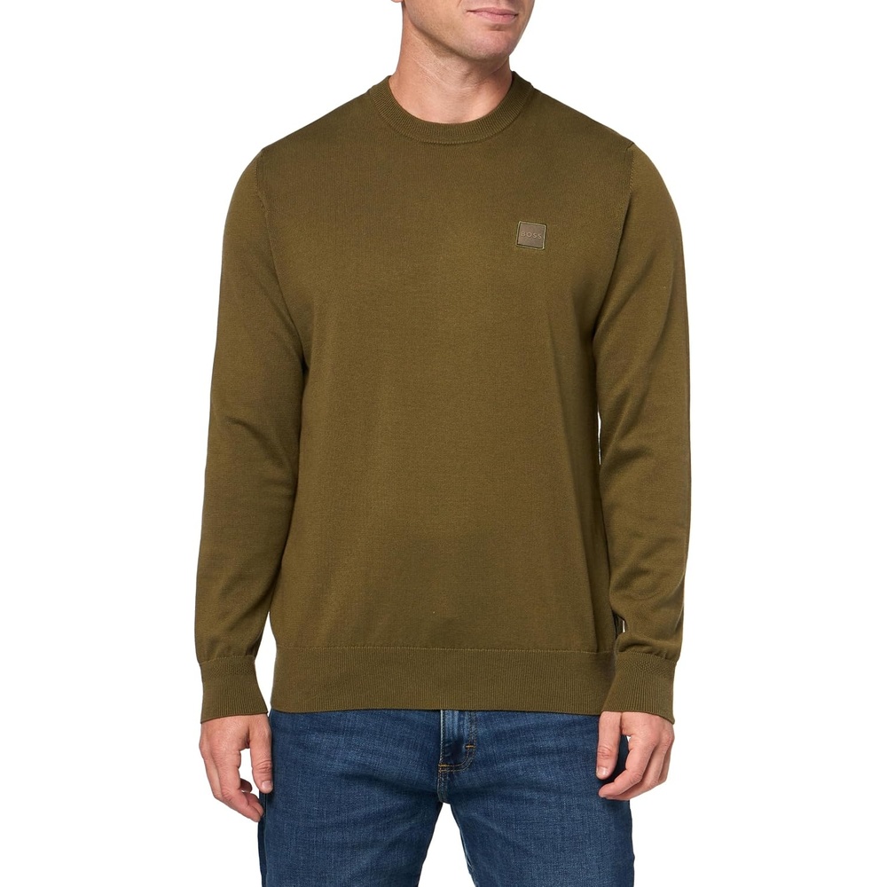 image:imageBOSS Mens Square Logo Cotton Blend Knit SweaterBurnt Olive