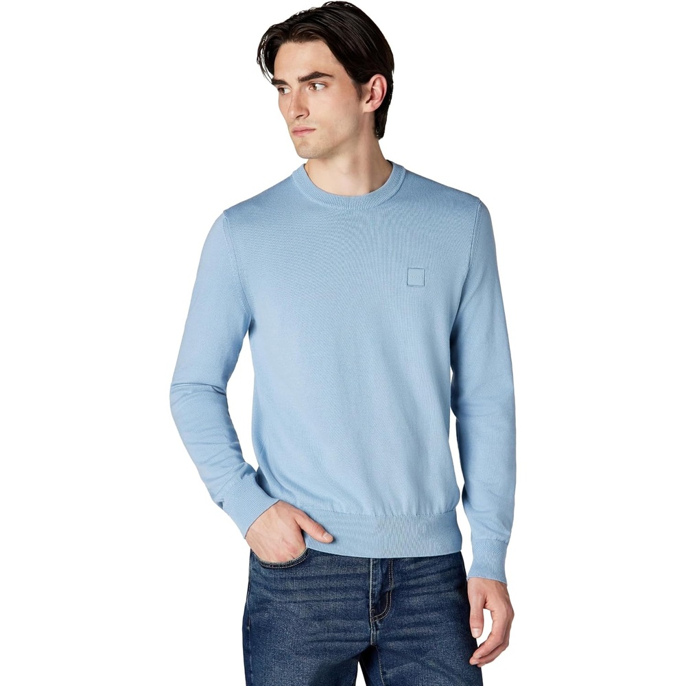 image:imageBOSS Mens Square Logo Cotton Blend Knit SweaterColony Blue