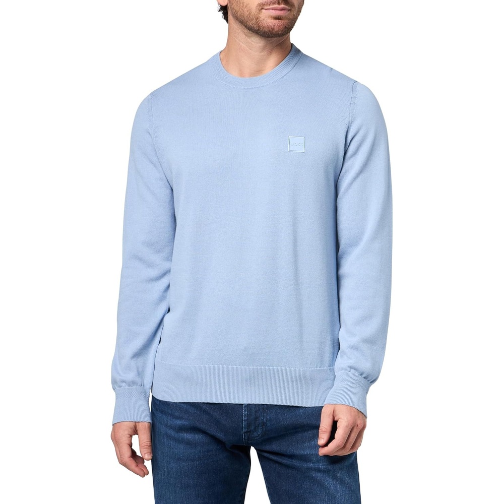 image:imageBOSS Mens Square Logo Cotton Blend Knit SweaterForever Blue