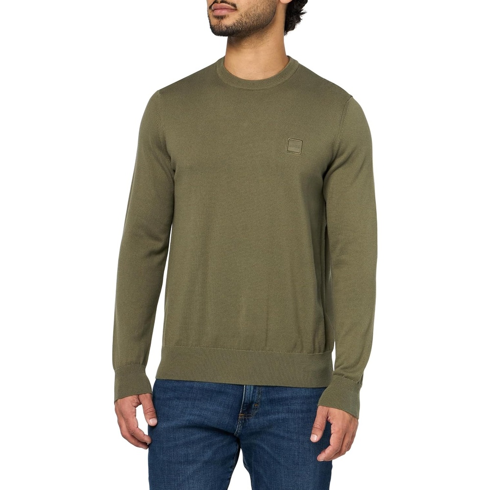 image:imageBOSS Mens Square Logo Cotton Blend Knit SweaterKalamata Green