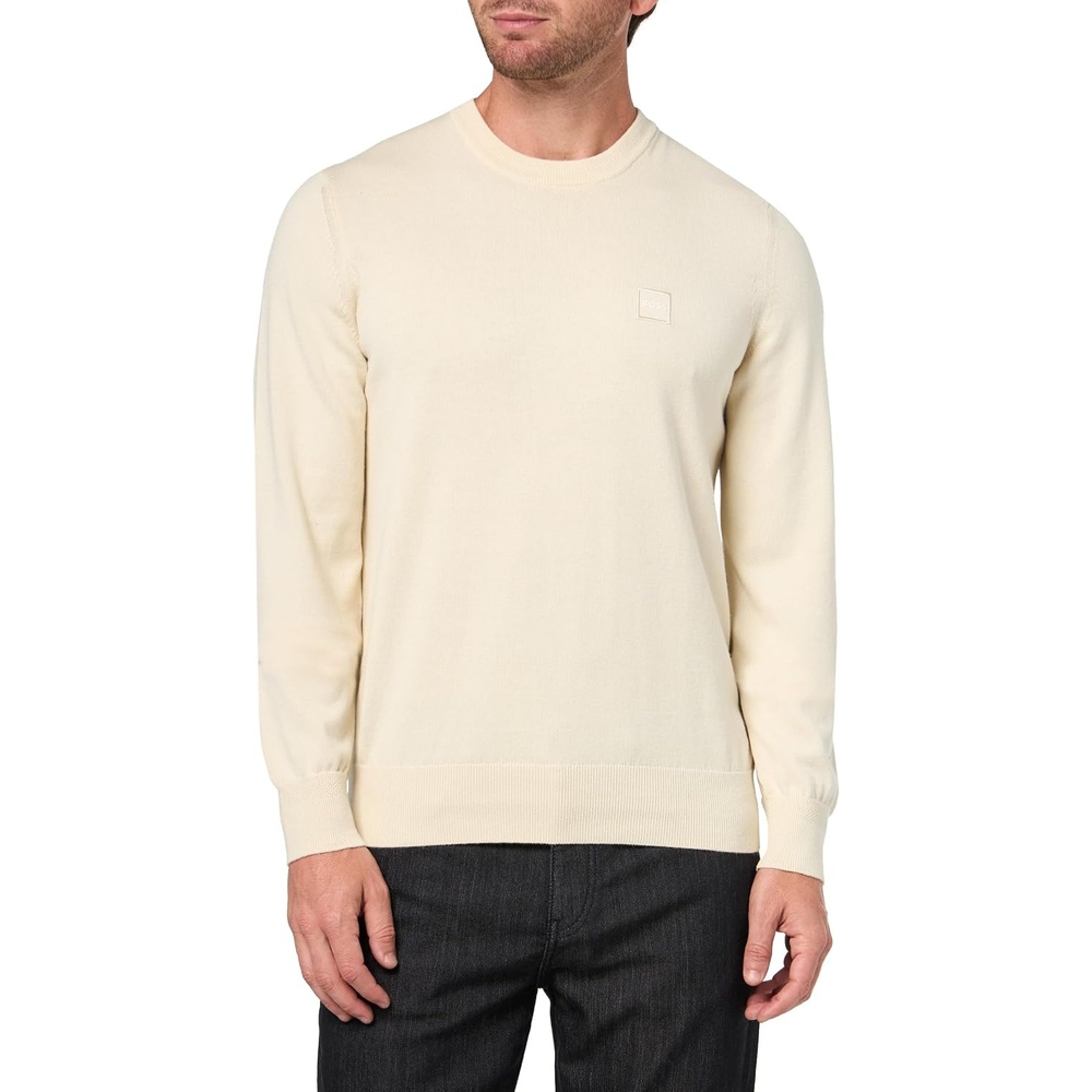 image:imageBOSS Mens Square Logo Cotton Blend Knit SweaterSeed Pearl