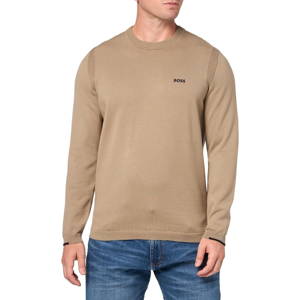 image:imageBOSS Mens Tech Flex Cotton Stretch Knit SweaterTeak Beige
