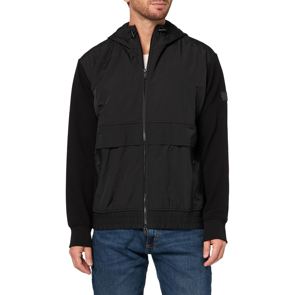 image:imageBOSS Mens Tuck Twill Nylon Touch Zip Up Jersey JacketBlack Gloss