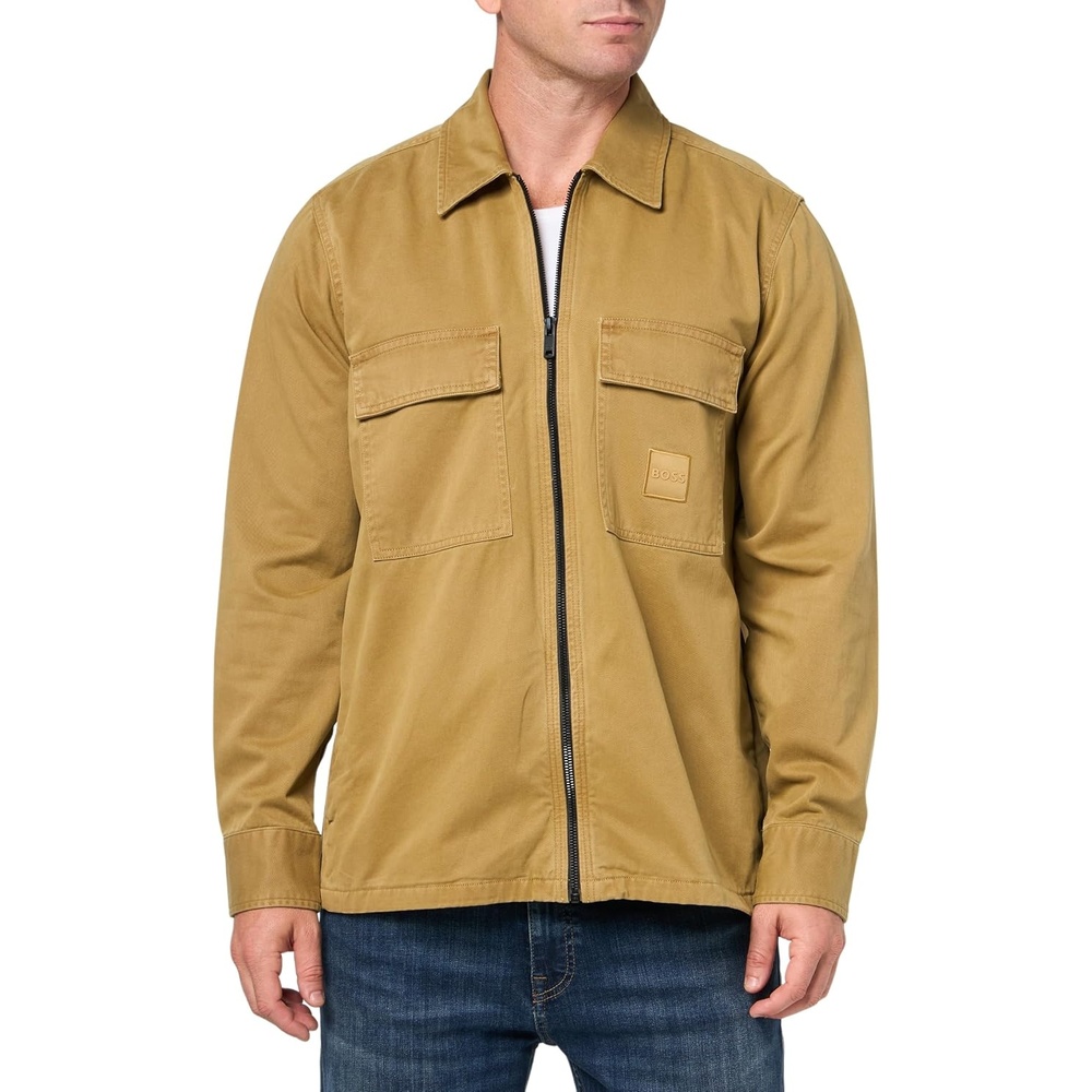 image:imageBOSS Mens Twill Cargo Pocket Zip Up OvershirtCappuccino