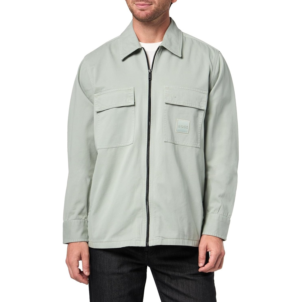 image:imageBOSS Mens Twill Cargo Pocket Zip Up OvershirtSlate Green