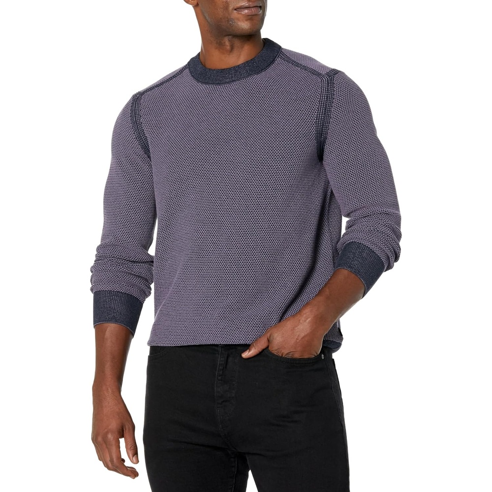 image:imageBOSS Mens Two Tone Cotton Mix Knit SweaterDeep Sea Blue  Dark Navy